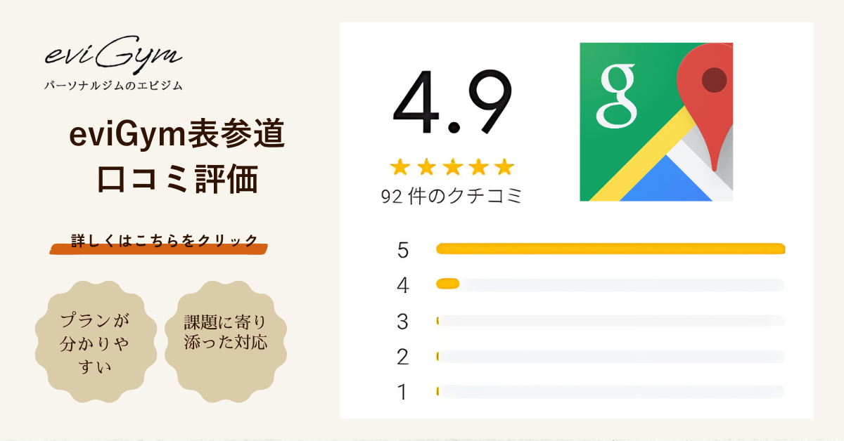 パーソナルジムeviGym 表参道口コミ評価ページへ